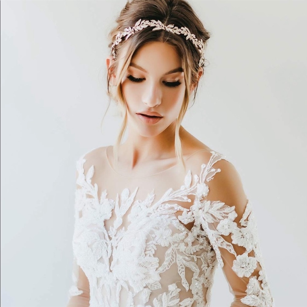 Bridal Headpiece leaf gold rhinestone hair band bride wedding bridesmaid leaves